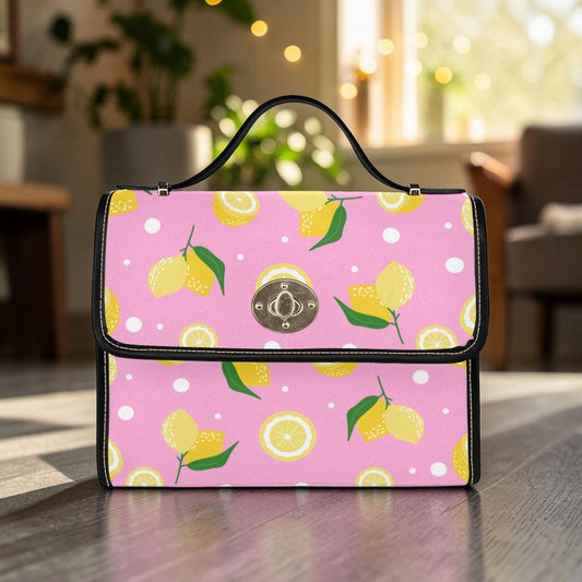 Lemon Print Satchel Bag Pink Citrus Handbag Cute Summer Crossbody Purse