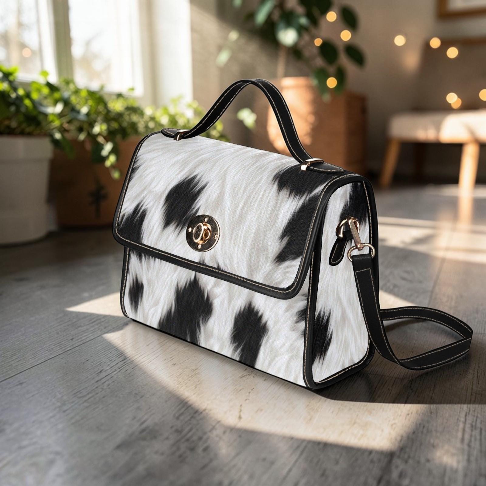 Cow Print Top Handle Purse, Western Statement Handbag for Rodeo Nights and Everyday Outfits
