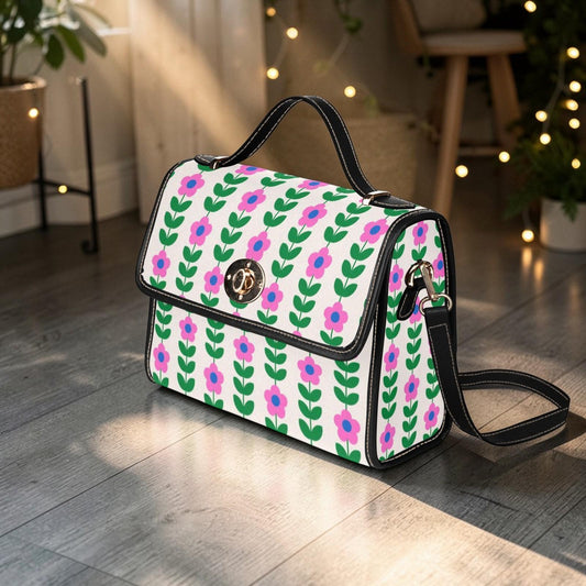 Retro Floral Handbag, Pink Daisy Purse, Mod Top Handle Bag