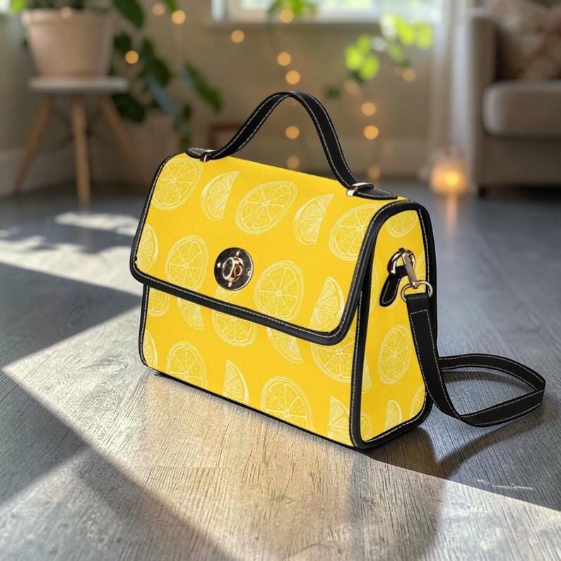 Citrus Lemon Pattern, Summer Fruit Print, Bright Yellow Bag, Cute Crossbody Purse, Tropical Style Gift, Playful Accessory,Fresh Fruit Design