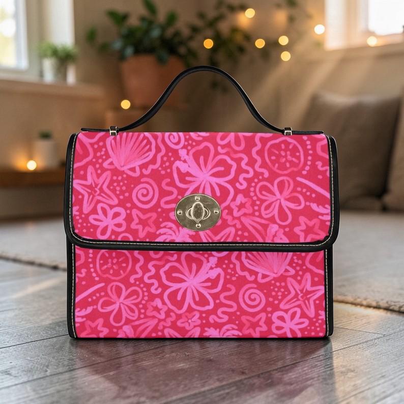 Hot Pink Top Handle Bag, Retro Floral Satchel, Bold Girly Handbag