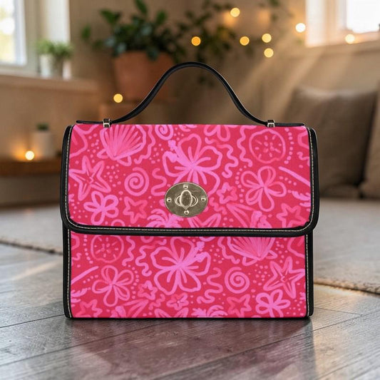 Hot Pink Top Handle Bag, Retro Floral Satchel, Bold Girly Handbag