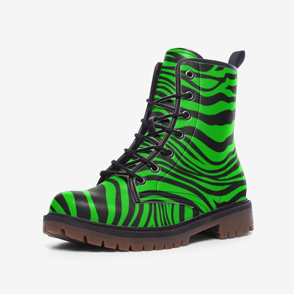 Neon Green Zebra Vegan Leather Boots – Edgy Festival Fashion