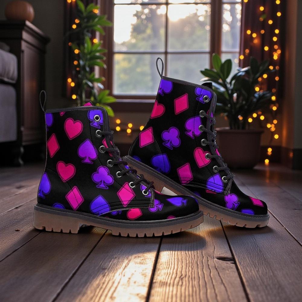 Neon Card Suit Combat Boots