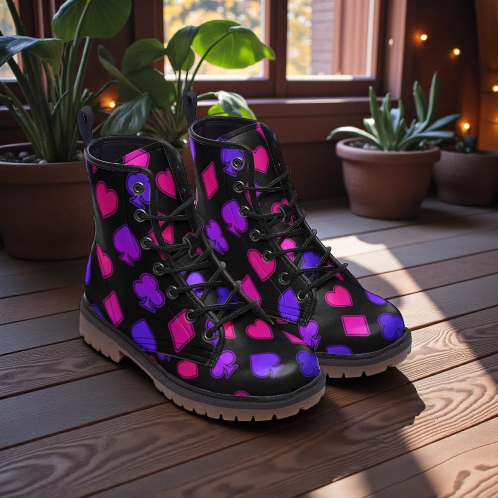 Neon Card Suit Combat Boots
