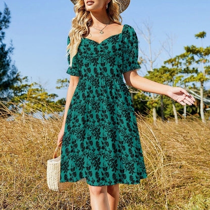 Teal Black Brocade Dress