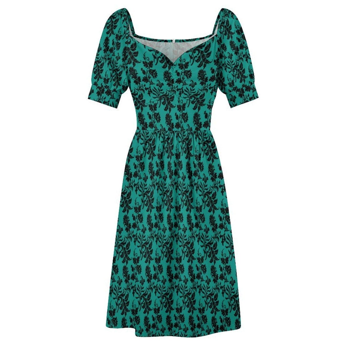 Teal Black Brocade Dress