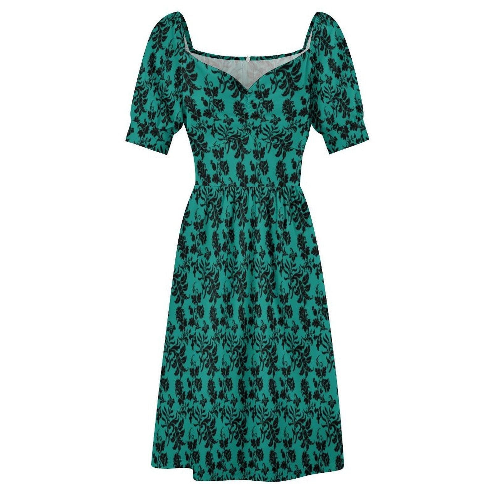 Teal Black Brocade Dress