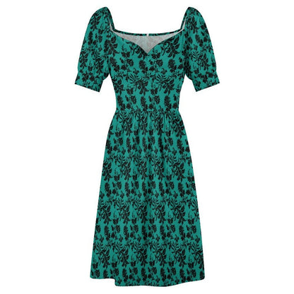Teal Black Brocade Dress