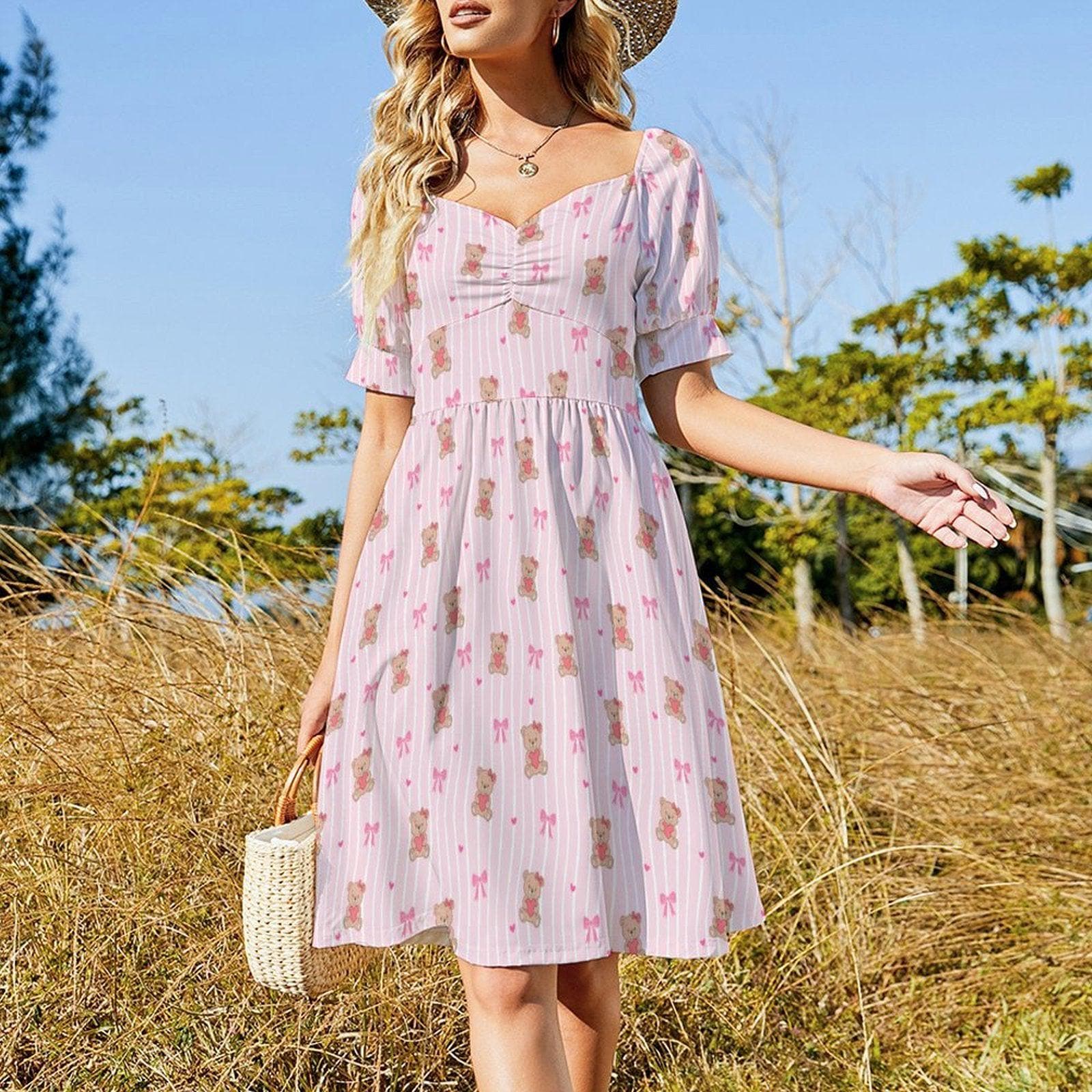 Coquette Milkmaid Dress Pastel Stripe Mini Dress Soft Girl Picnic Outfit Cottagecore Fashion