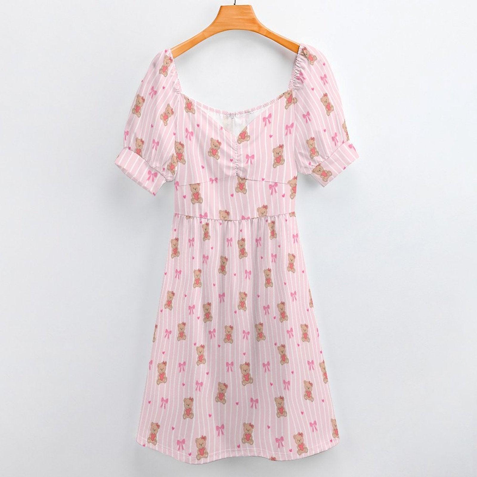 Coquette Milkmaid Dress Pastel Stripe Mini Dress Soft Girl Picnic Outfit Cottagecore Fashion