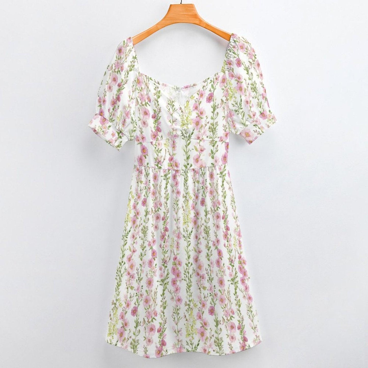 Pink Prairie Dress, Sweetheart Floral Dress, Puff Sleeve Spring Picnic Outfit