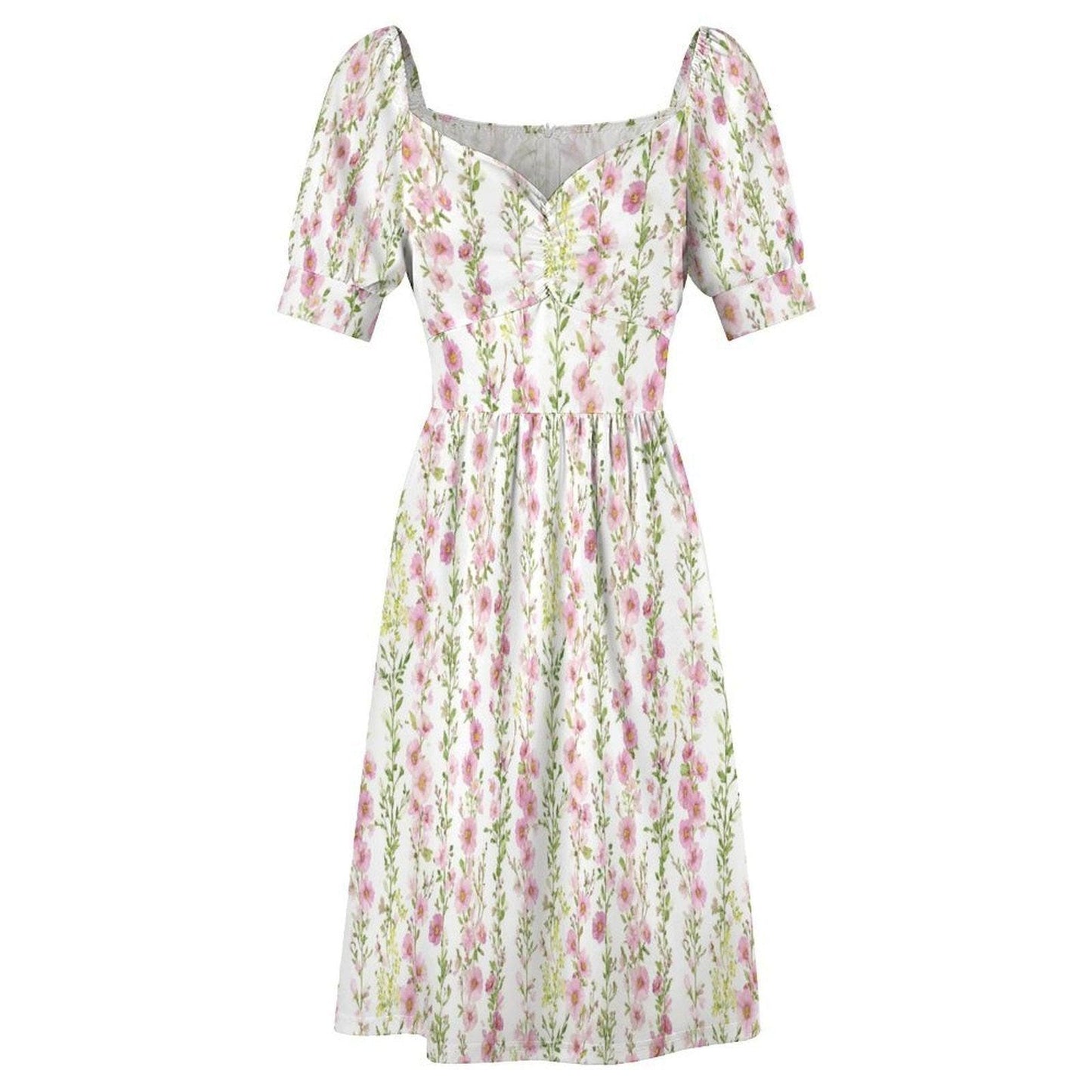 Pink Prairie Dress, Sweetheart Floral Dress, Puff Sleeve Spring Picnic Outfit