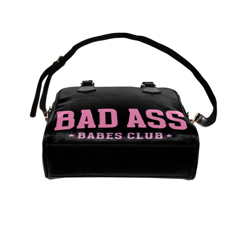Badass Babes Club Black Statement Handbag, Pink Slogan Bowler Bag, Edgy Baddie Purse