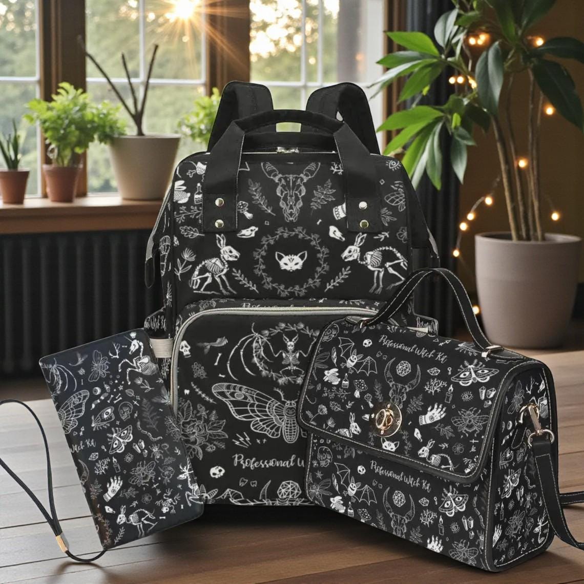 Goth Moth Diaper Bag Backpack, Celestial Witchy Baby Shower Gift. Insulated Travel Cooler for Boho Moms & New Parents. Perfect for Newborns!