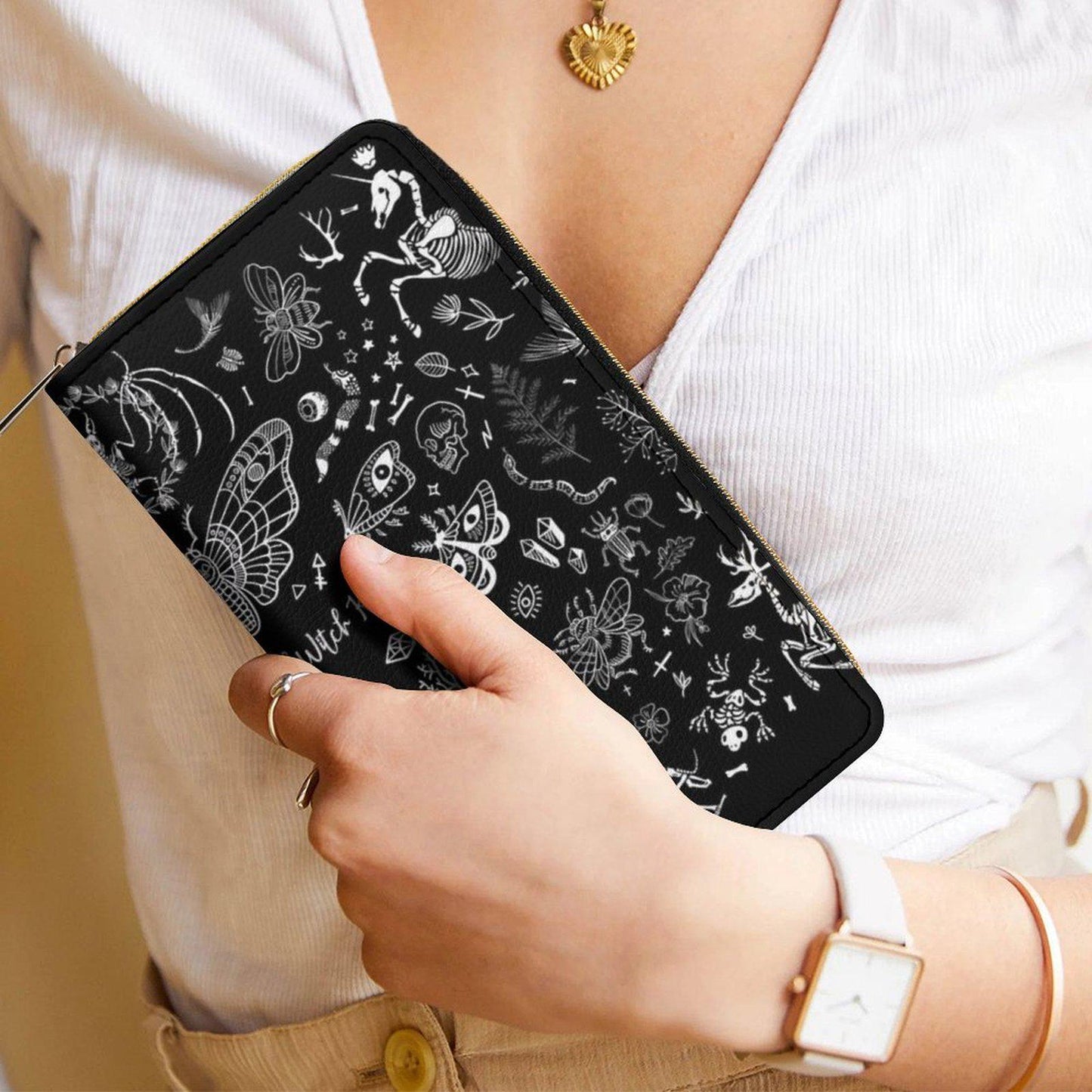 Black Witchy Diaper Bag Backpack, Gothic Moth and Bone Print Baby Bag, Spooky Cute Mom Organizer