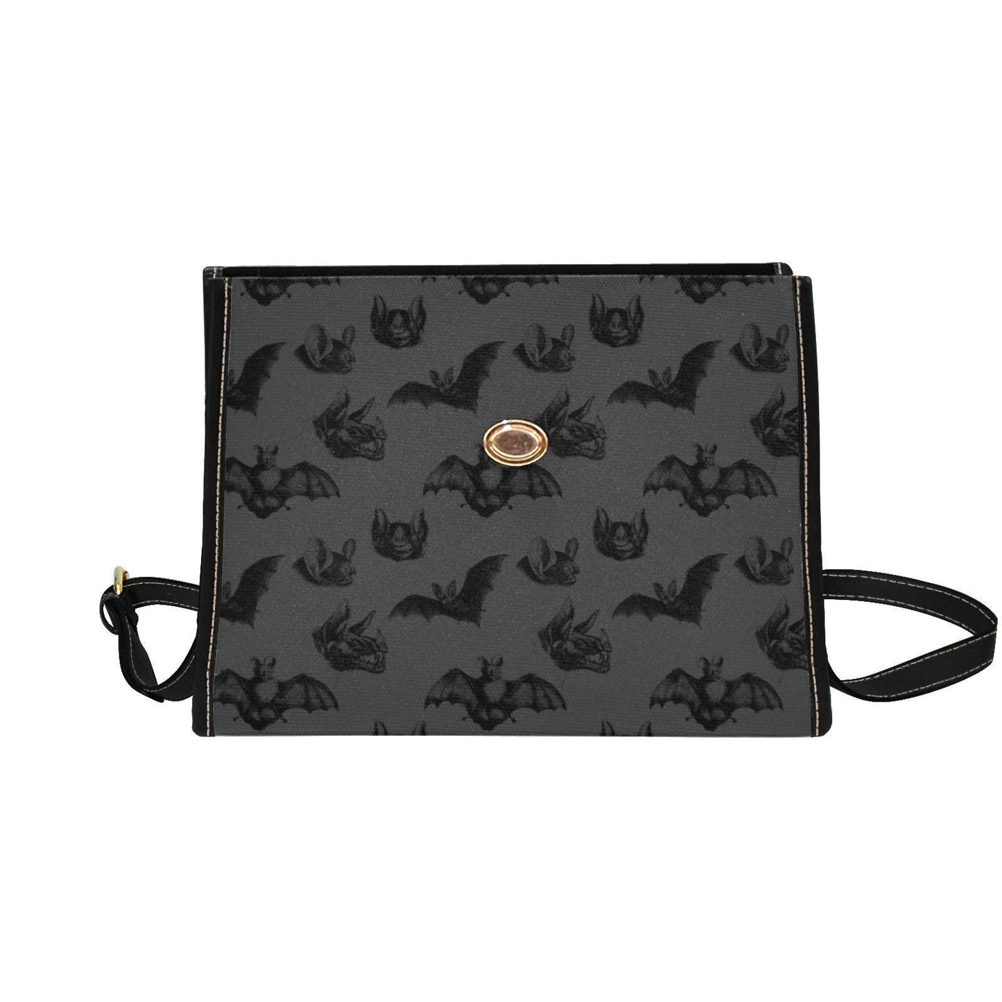 Black Bat Satchel Purse, Gothic Style Handbag, Dark Print Everyday Shoulder Bag, Halloween Accessory