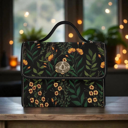 Botanical floral shoulder bag, herbal witch canvas purse, cottagecore garden crossbody satchel, soft plant aesthetic nature girl gift idea