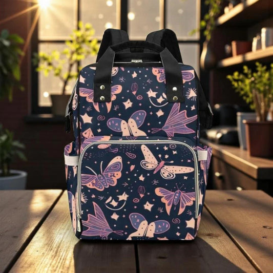 Butterfly Backpack, Celestial Moth Bag, Moon Star Diaper Backpack