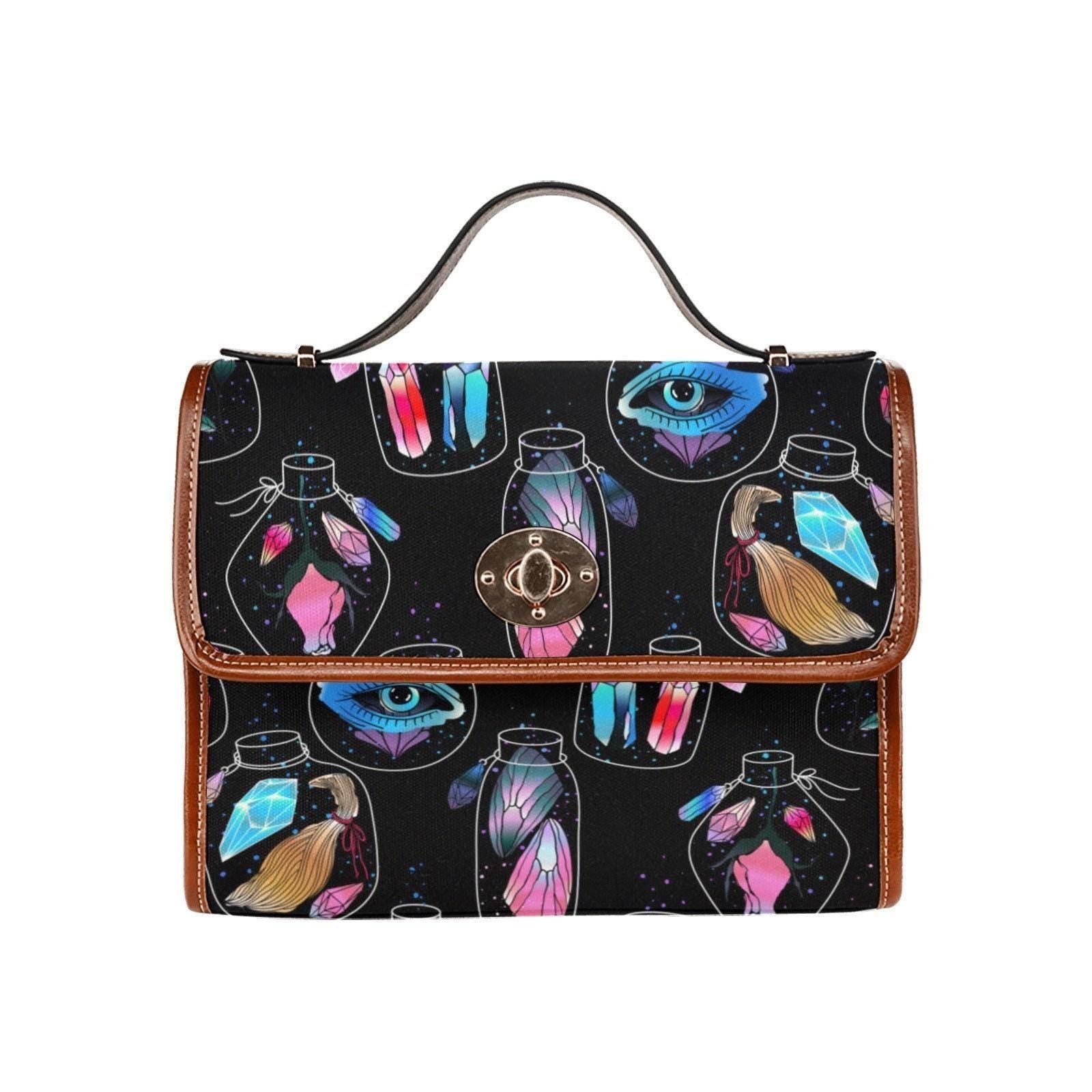 Mystical Potion Crystal Top Handle Bag, Witchy Insect Satchel, Colorful Occult Handbag