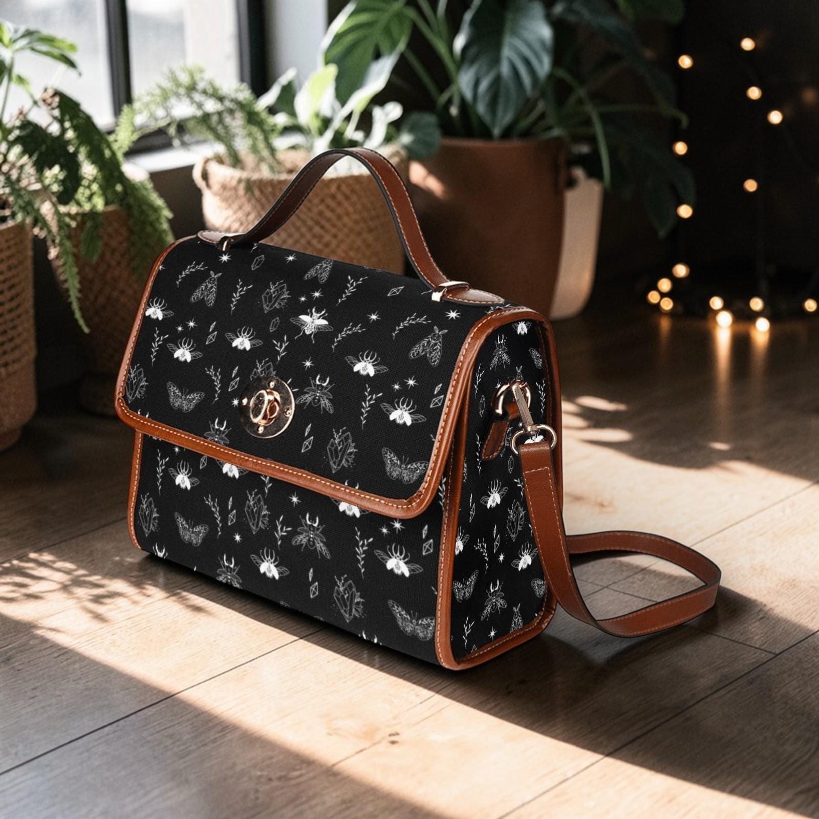 Moth Crystal Top Handle Bag, Witchy Insect Structured Purse, Dark Nature Handbag