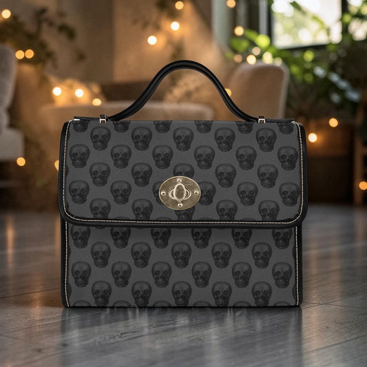 Black Skull Top Handle Bag, Gothic Crossbody Purse, Edgy Occult Satchel, Dark Monochrome Handbag