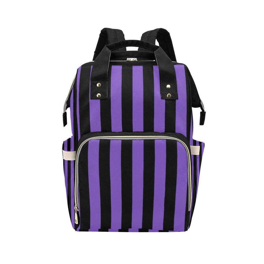 Purple Stripe Diaper Bag Backpack, Goth Mom Backpack, Baby Travel Bag, Stroller Organizer