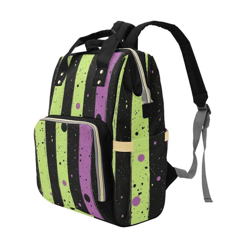 Diaper Bag Backpack with Gothic Stripes, Alt Mom Baby Travel Bag, Nursery Organizer