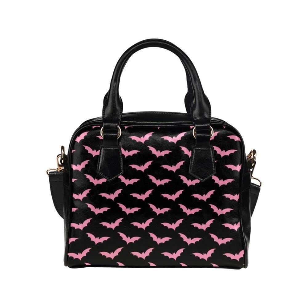 Pink Bat Satchel Purse, Black Handbag with Strap, Pastel Goth Everyday Bag