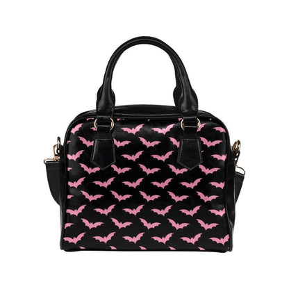 Pink Bat Satchel Purse, Black Handbag with Strap, Pastel Goth Everyday Bag