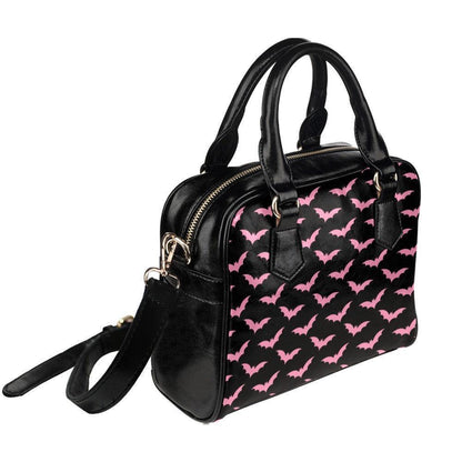Pink Bat Satchel Purse, Black Handbag with Strap, Pastel Goth Everyday Bag