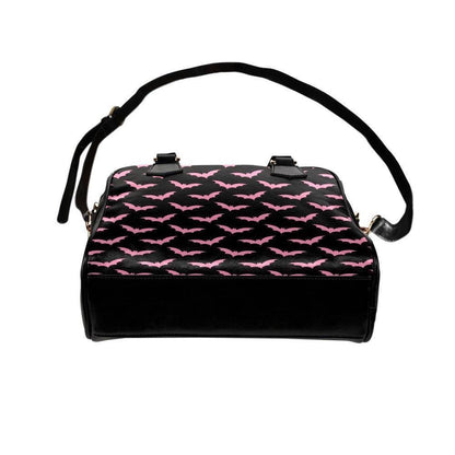 Pink Bat Satchel Purse, Black Handbag with Strap, Pastel Goth Everyday Bag