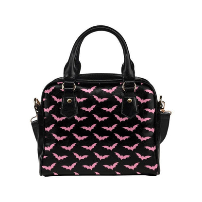 Pink Bat Satchel Purse, Black Handbag with Strap, Pastel Goth Everyday Bag