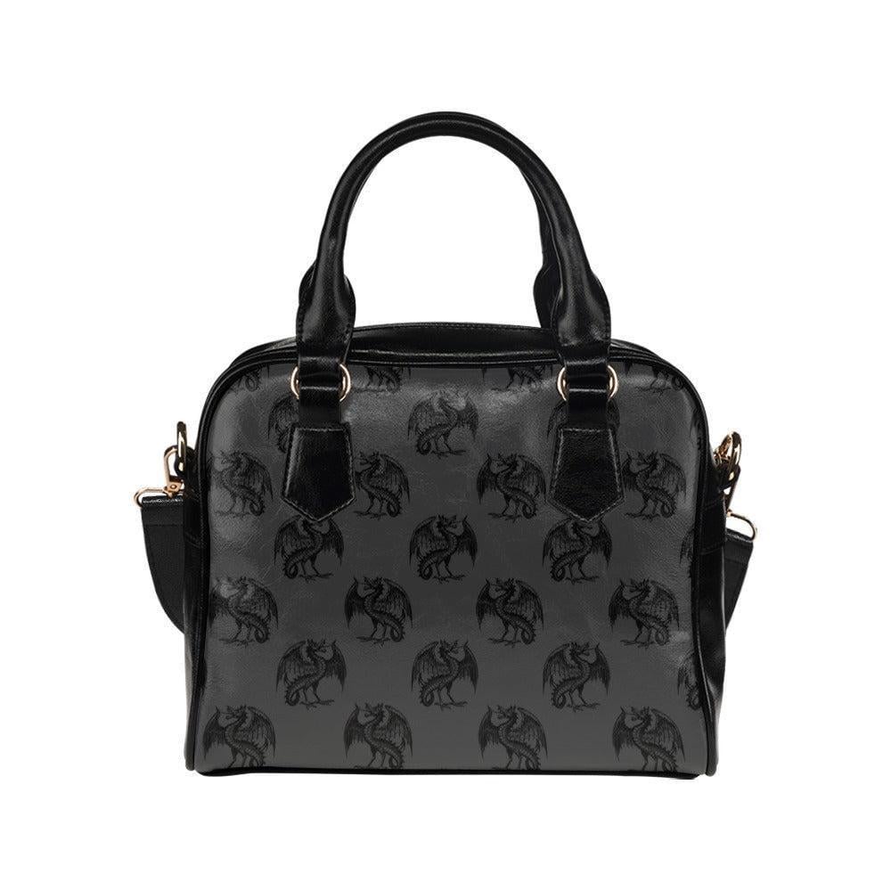 Raven Print Handbag, Black Bowler Purse, Witchy Satchel Bag for Dark Academia Style