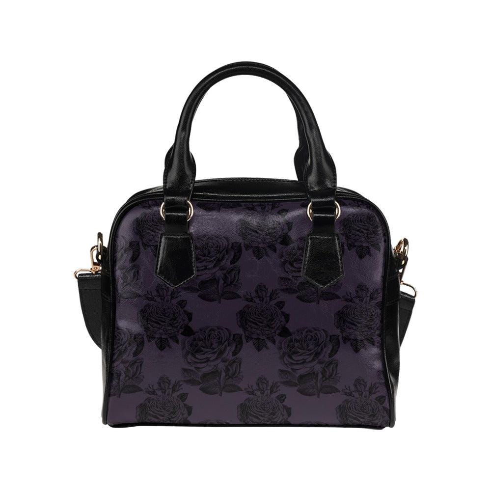 Dark Floral Handbag, Victorian Rose Satchel, Moody Purple Top Handle Purse