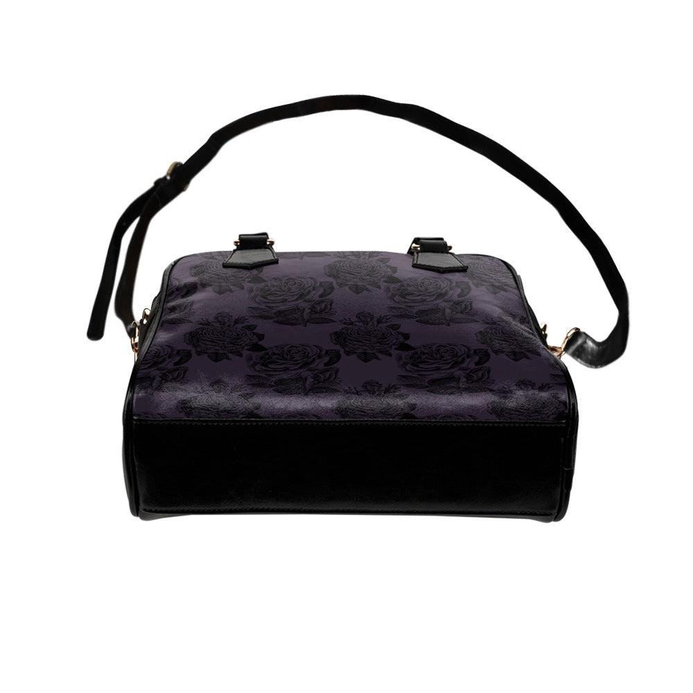Dark Floral Handbag, Victorian Rose Satchel, Moody Purple Top Handle Purse