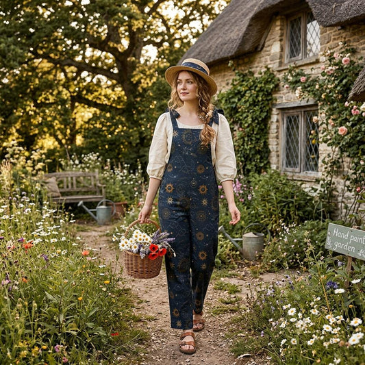 Celestial Sun Moon Dungarees, Cosmic Wide Leg Overalls, Festival Rave Outfit, Gothic Alternative Fashion