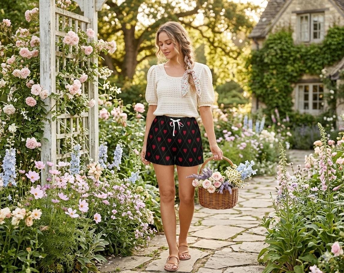 Heart Print Lounge Shorts, Valentine Pajama Shorts, Cute Summer Sleep Shorts for Women