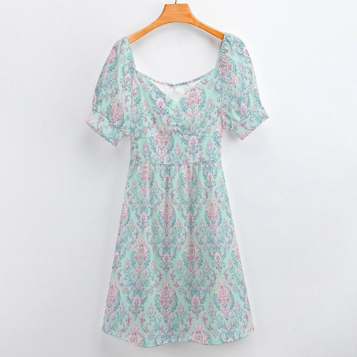Mint Victorian Midi Dress, Soft Damask Sundress, Feminine Brunch Outfit