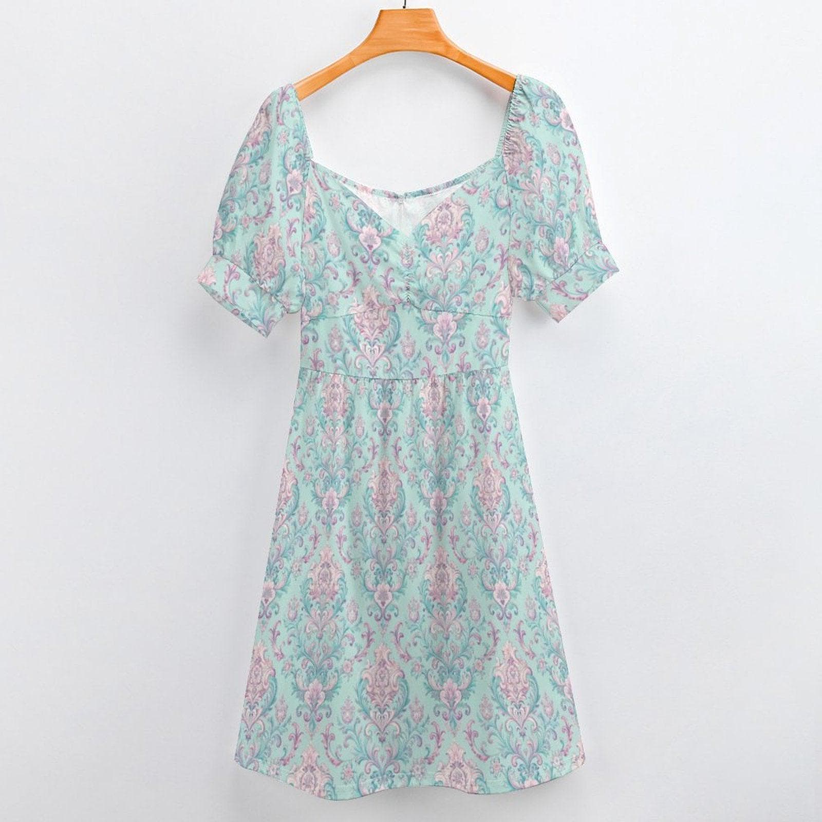 Mint Victorian Midi Dress, Soft Damask Sundress, Feminine Brunch Outfit