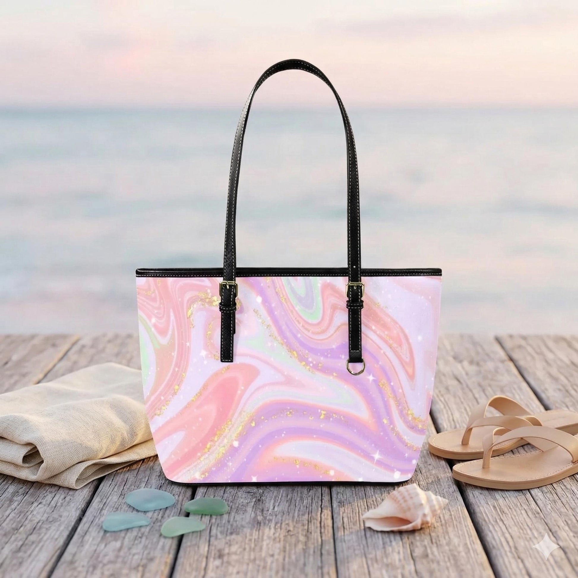 Pink Marble Shopper Tote, Abstract Swirl Handbag, Soft Glam Statement Purse