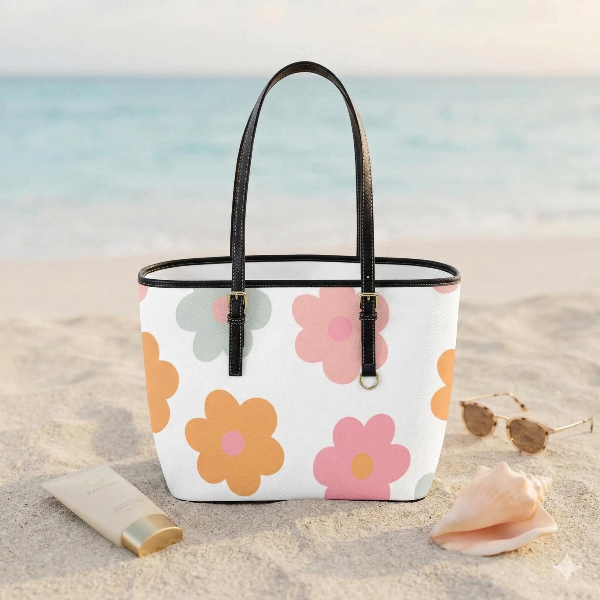 Floral Beach Tote Bag, Pastel Daisy Shoulder Bag, Cute Summer Carryall Purse
