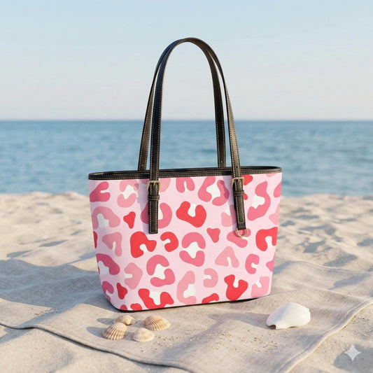 Pink Leopard Tote Bag, Preppy Beach Bag, Poolside Carryall, Everyday Shoulder Purse