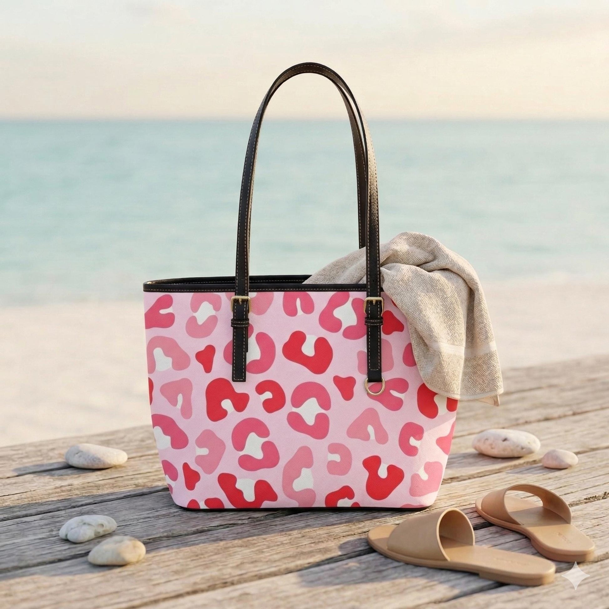 Pink Leopard Tote Bag, Preppy Beach Bag, Poolside Carryall, Everyday Shoulder Purse