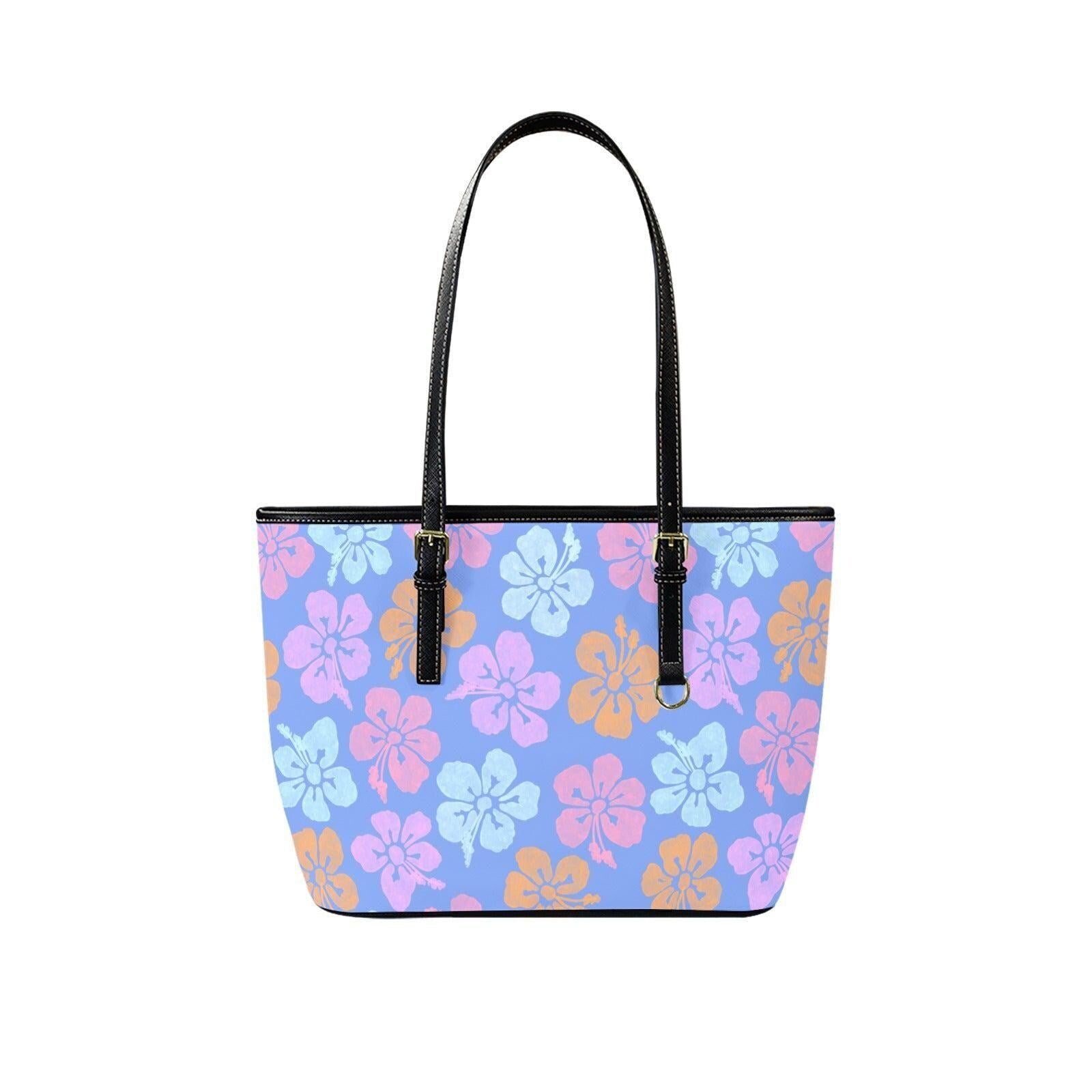 Tropical Floral Tote Bag, Hibiscus Shopper Purse, Island Vacation Handbag, Pastel Resort Tote