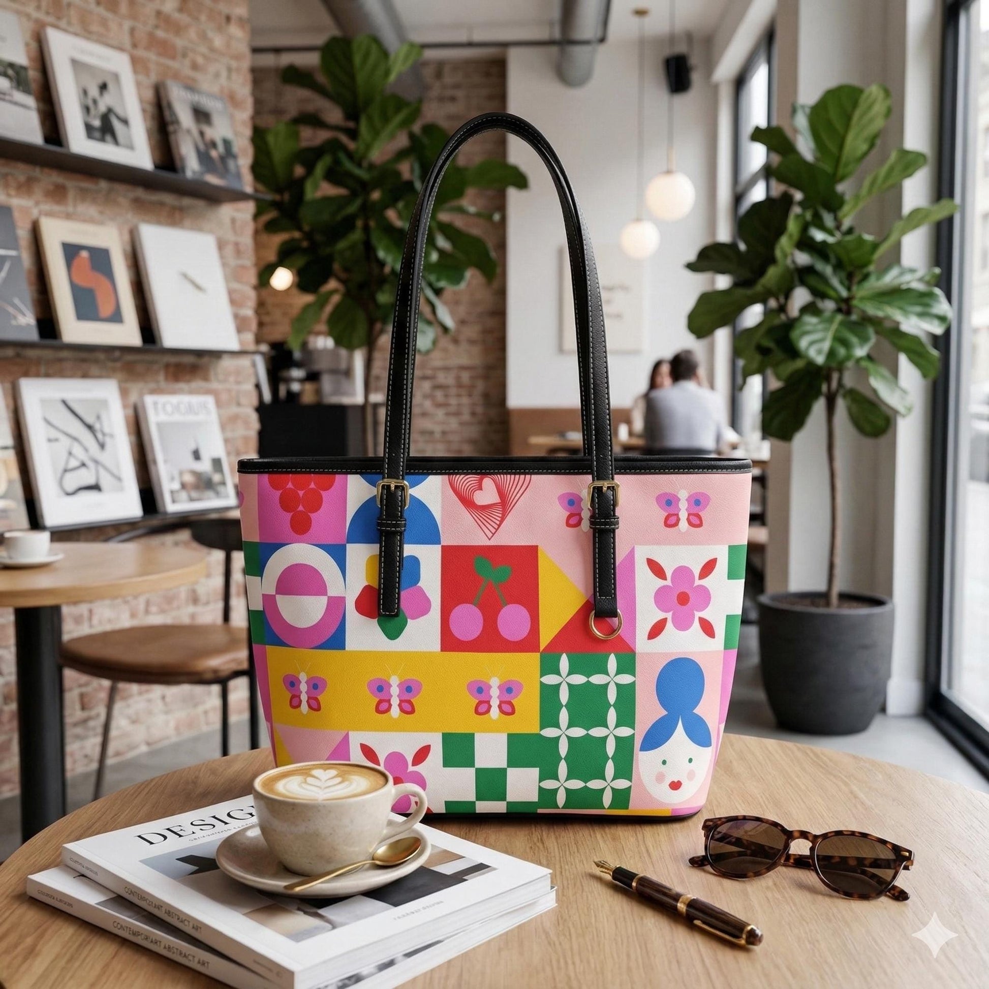 Retro Mod Tote Bag, Colorful Geometric Purse, Maximalist Shoulder Bag