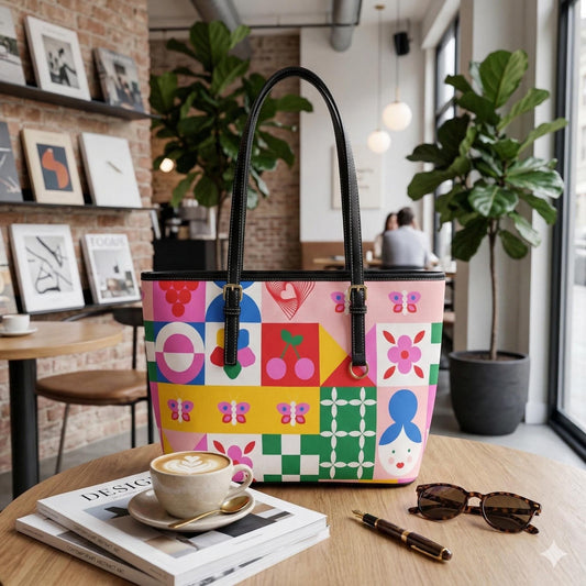 Retro Mod Tote Bag, Colorful Geometric Purse, Maximalist Shoulder Bag