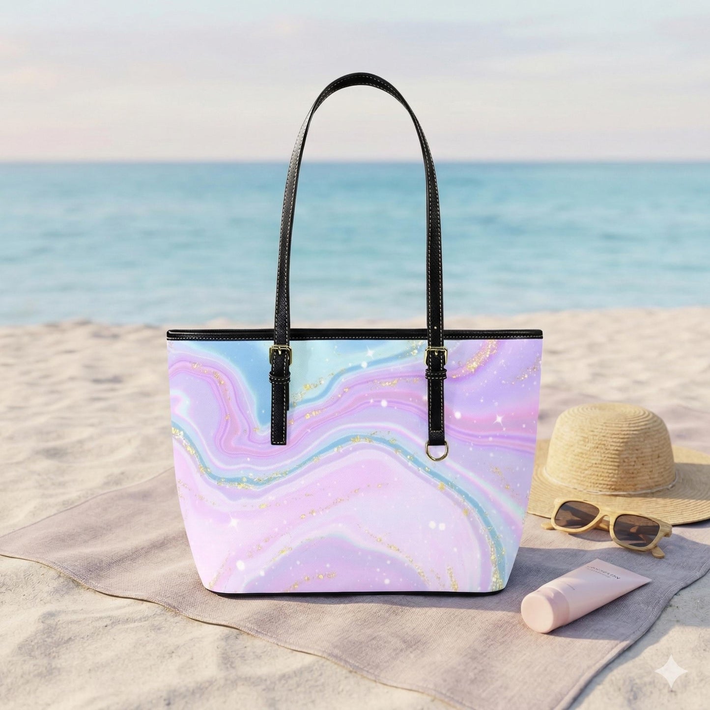 Pastel Marble Tote Bag, Lavender Swirl Purse for Fairycore Style and Everyday Carry
