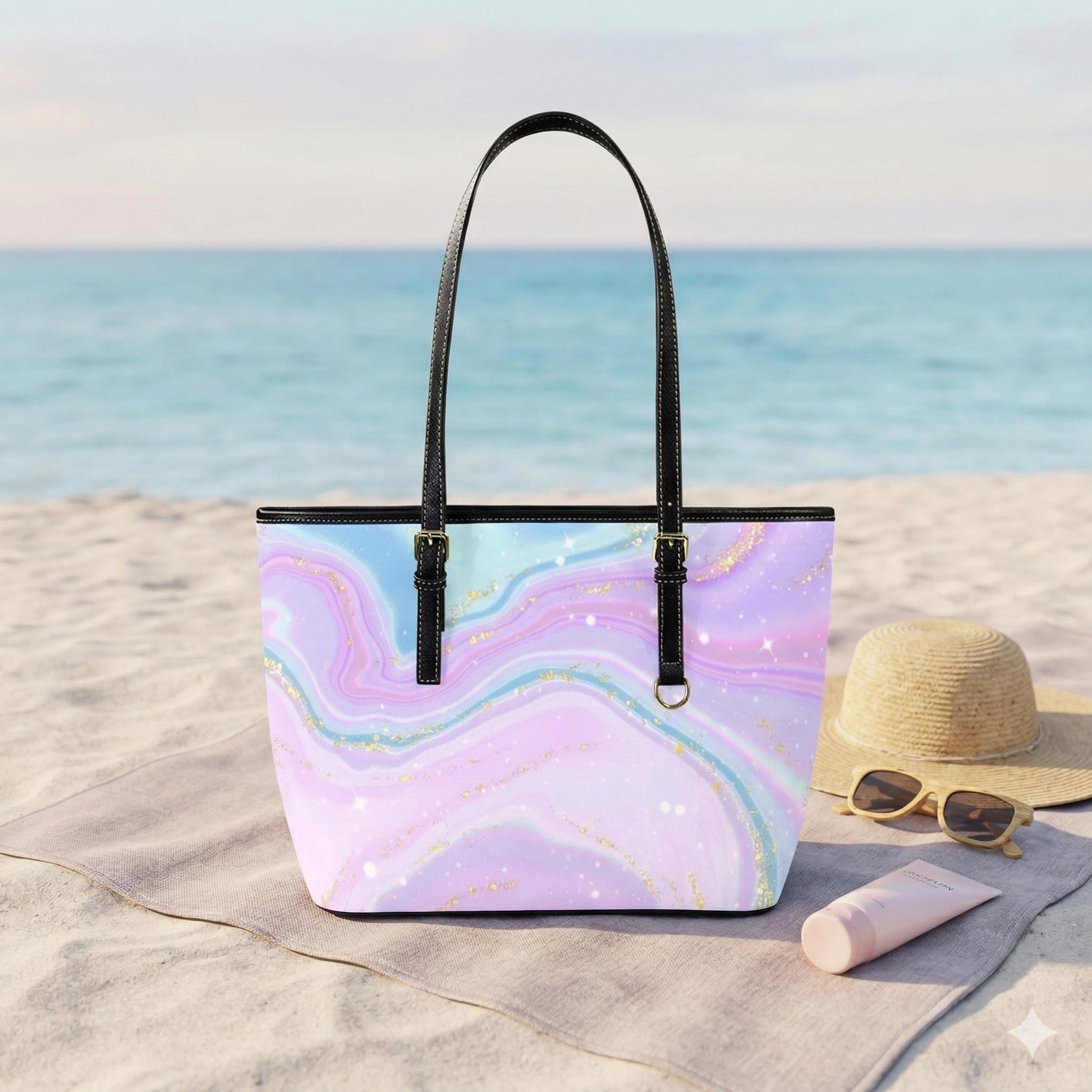 Pastel Marble Tote Bag, Lavender Swirl Purse for Fairycore Style and Everyday Carry