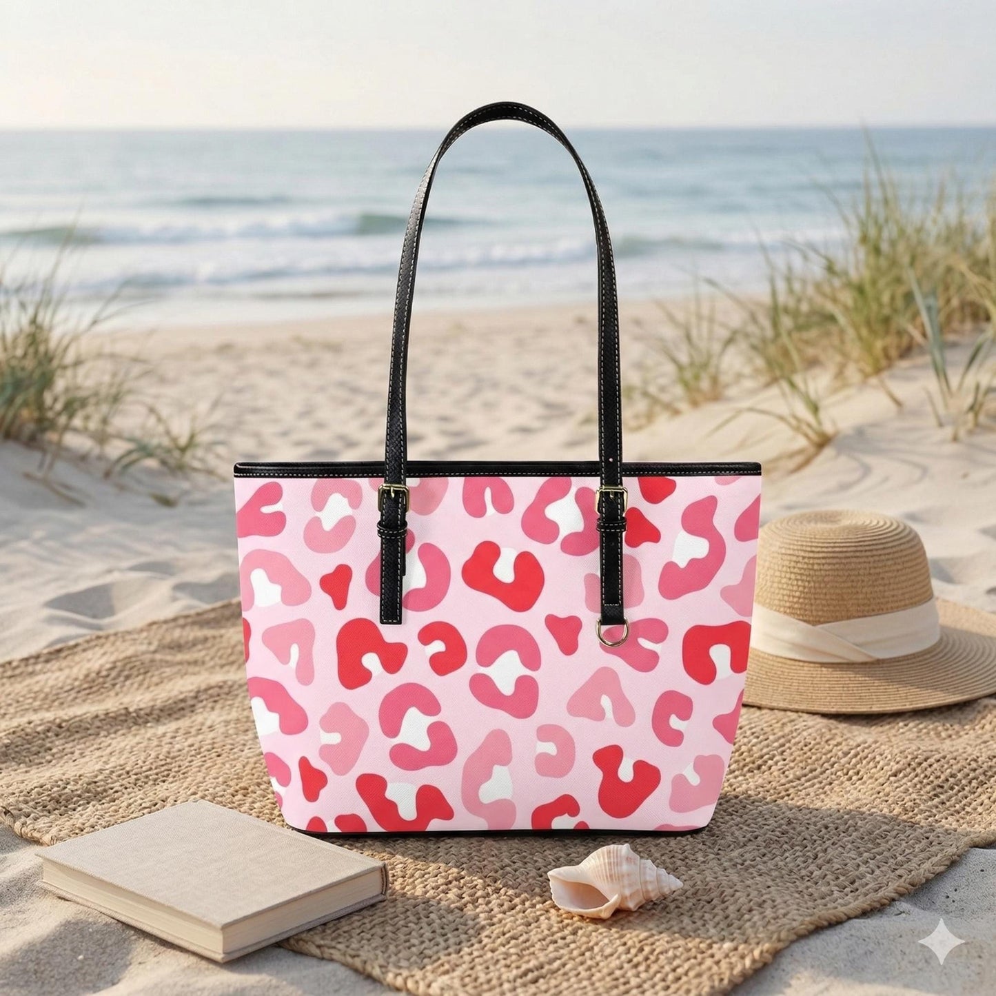 Preppy Pink Cheetah Tote Purse, Coastal Carryall for Cruise Outfits and Weekend Getaways